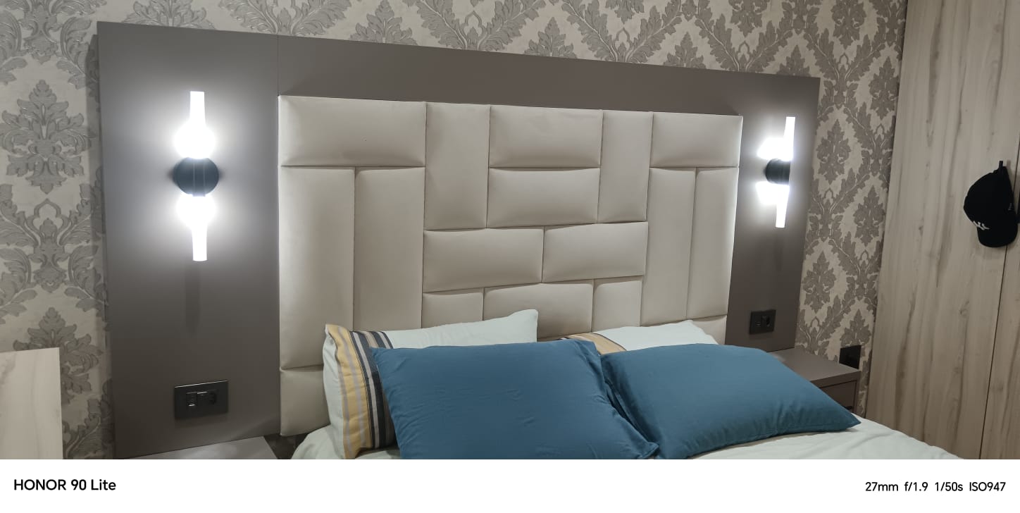 Luxury custom headboard and bedside pedestals