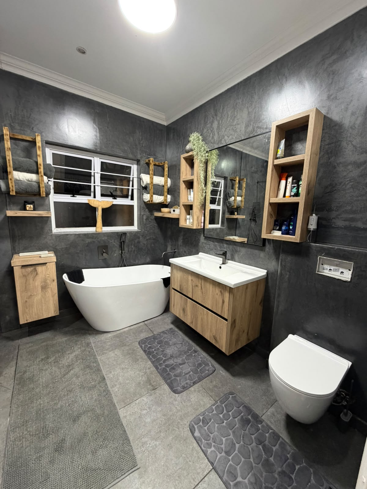 High-End Bathroom Vanities & Floating Shelves in Ballito - Custom double vanity with concealed floating shelves