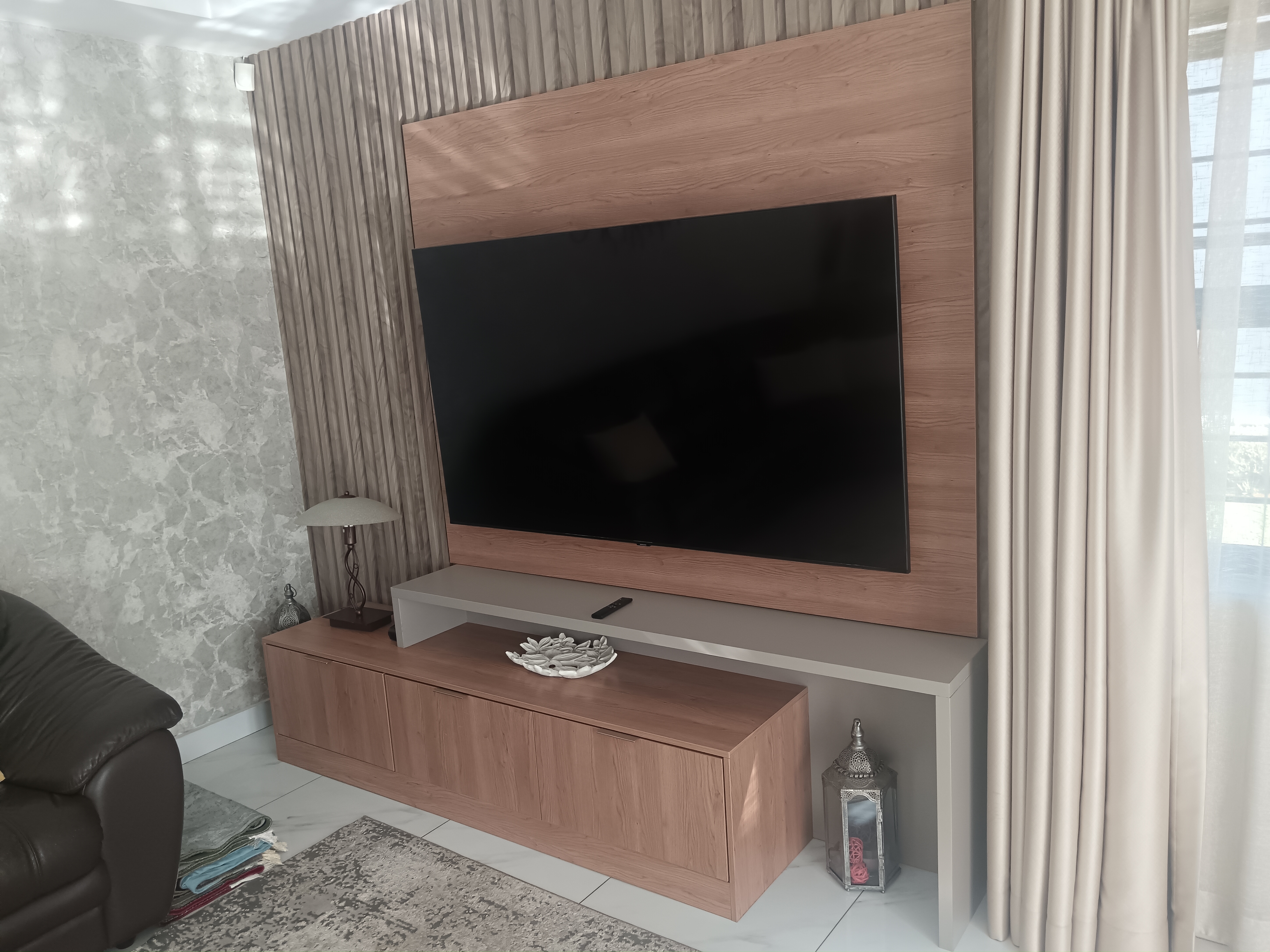 Complete entertainment center with organized storage and design
